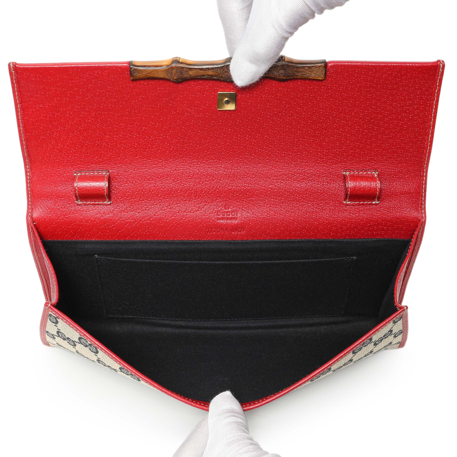 Exclusive Gucci Navy GG Canvas Bamboo Bar Clutch — Top View