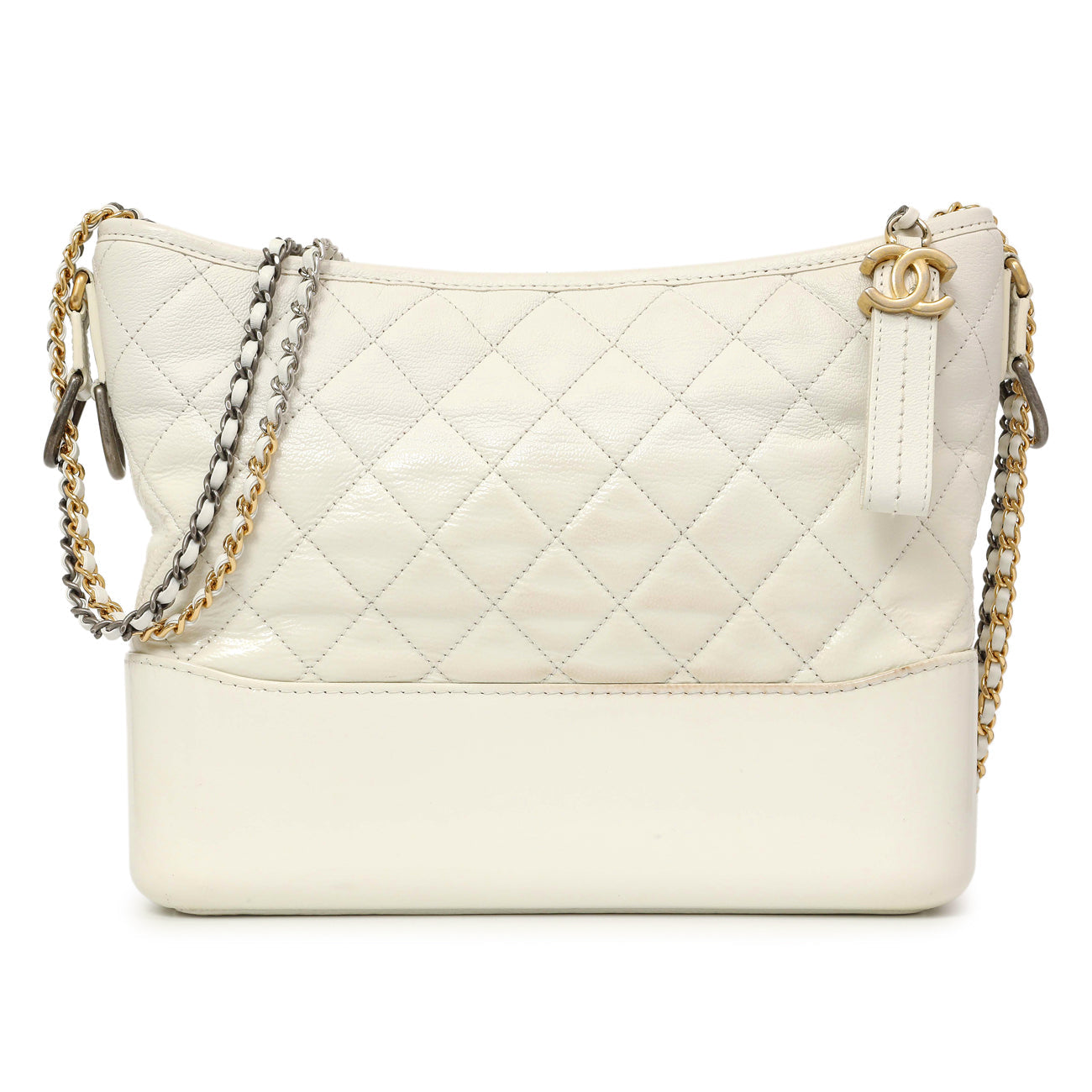 Exclusive Chanel Patent White Goatskin Quilted Medium Gabrielle Hobo — Front View