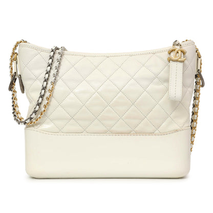 Exclusive Chanel Patent White Goatskin Quilted Medium Gabrielle Hobo — Front View