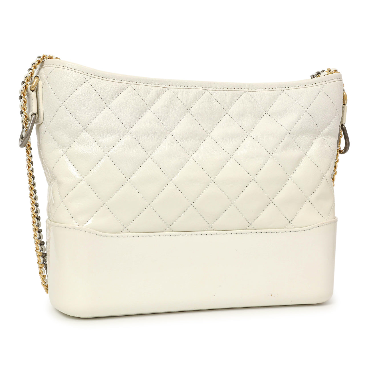 Exclusive Chanel Patent White Goatskin Quilted Medium Gabrielle Hobo — Side View