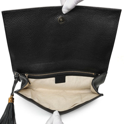 Exclusive Gucci Black Leather Medium GG Soho Tassel Clutch — Top View