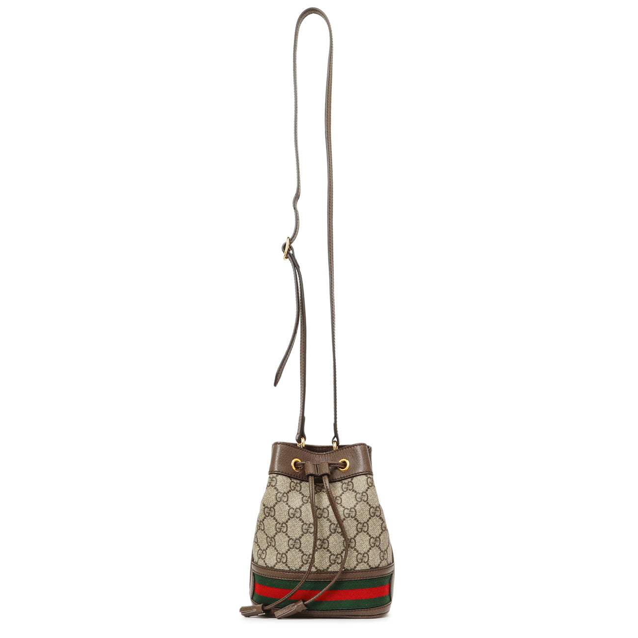 Exclusive Gucci GG Supreme Monogram Web Mini Ophidia Bucket Bag — Front View