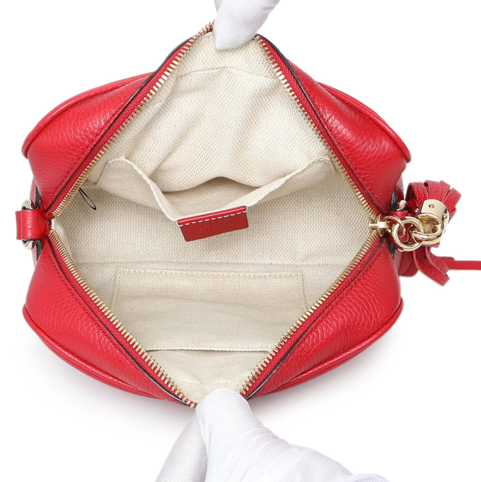 Exclusive Gucci Red Pebbled Calfskin Small Soho Disco Bag — Top View