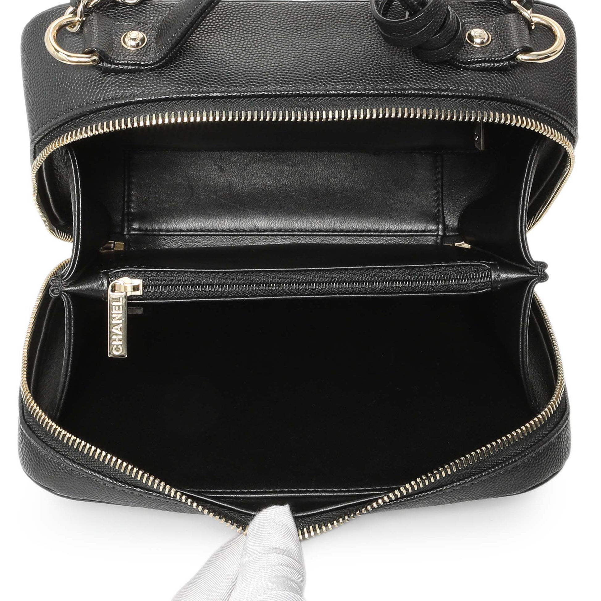 Exclusive Chanel Black Caviar Quilted Medium CC Filigree Vanity Case — Top View