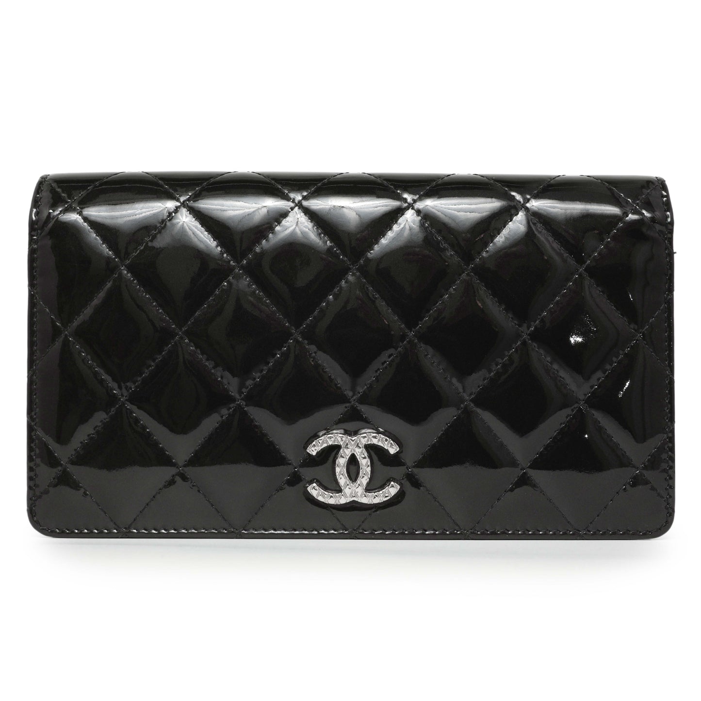 Exclusive Chanel Black Quilted Patent Yen Wallet — Front View