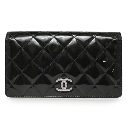 Exclusive Chanel Black Quilted Patent Yen Wallet — Front View