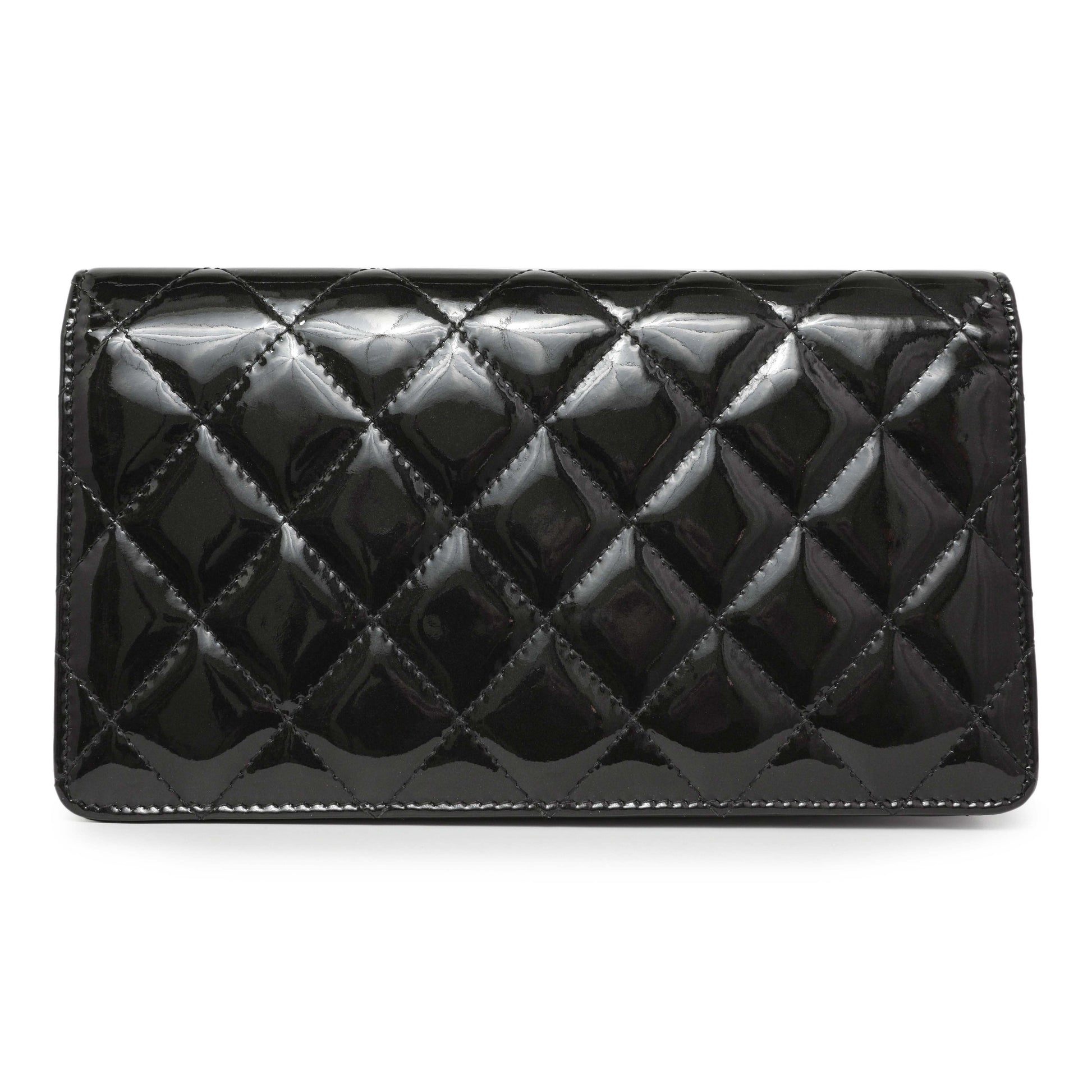 Exclusive Chanel Black Quilted Patent Yen Wallet — Side View