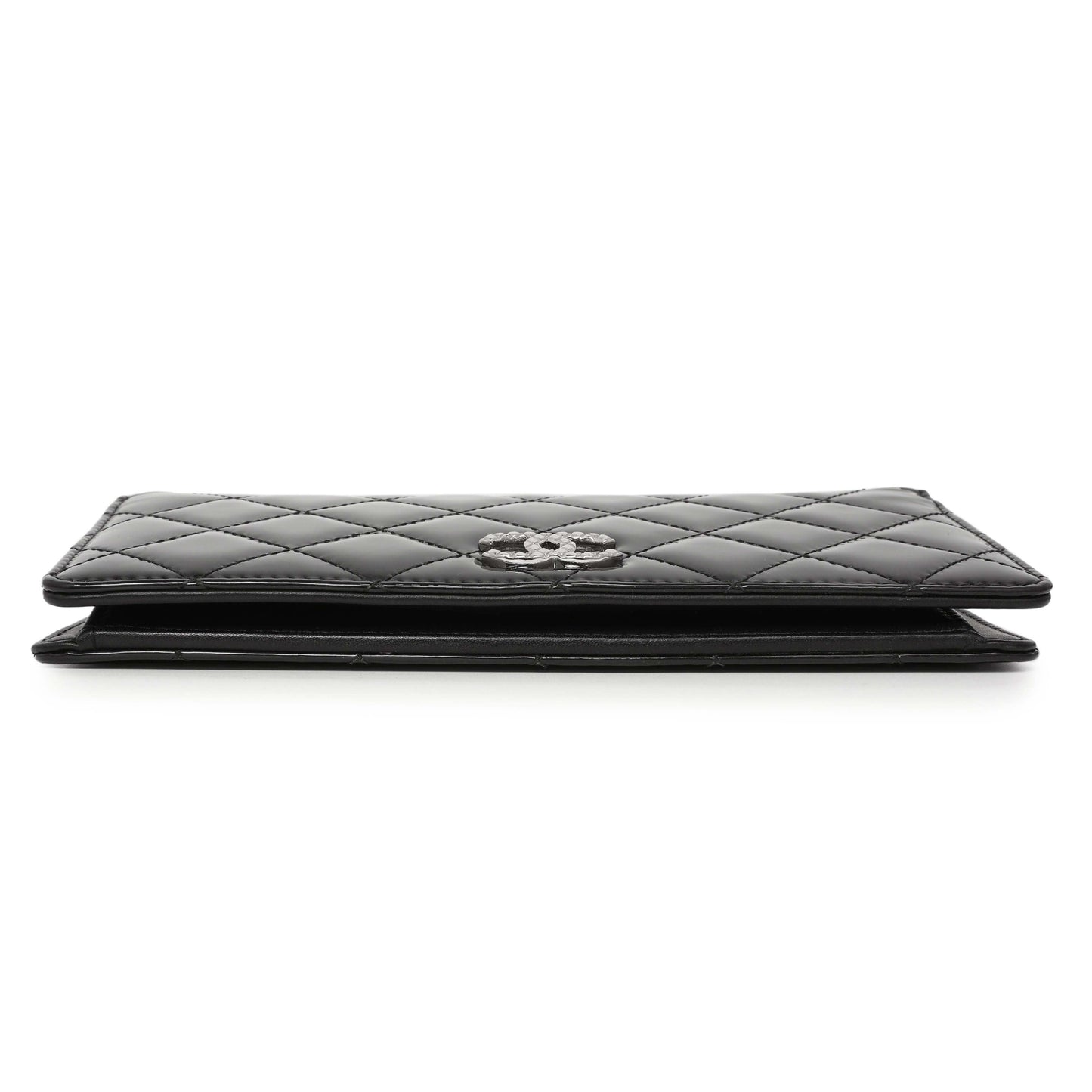Exclusive Chanel Black Quilted Patent Yen Wallet — Back View