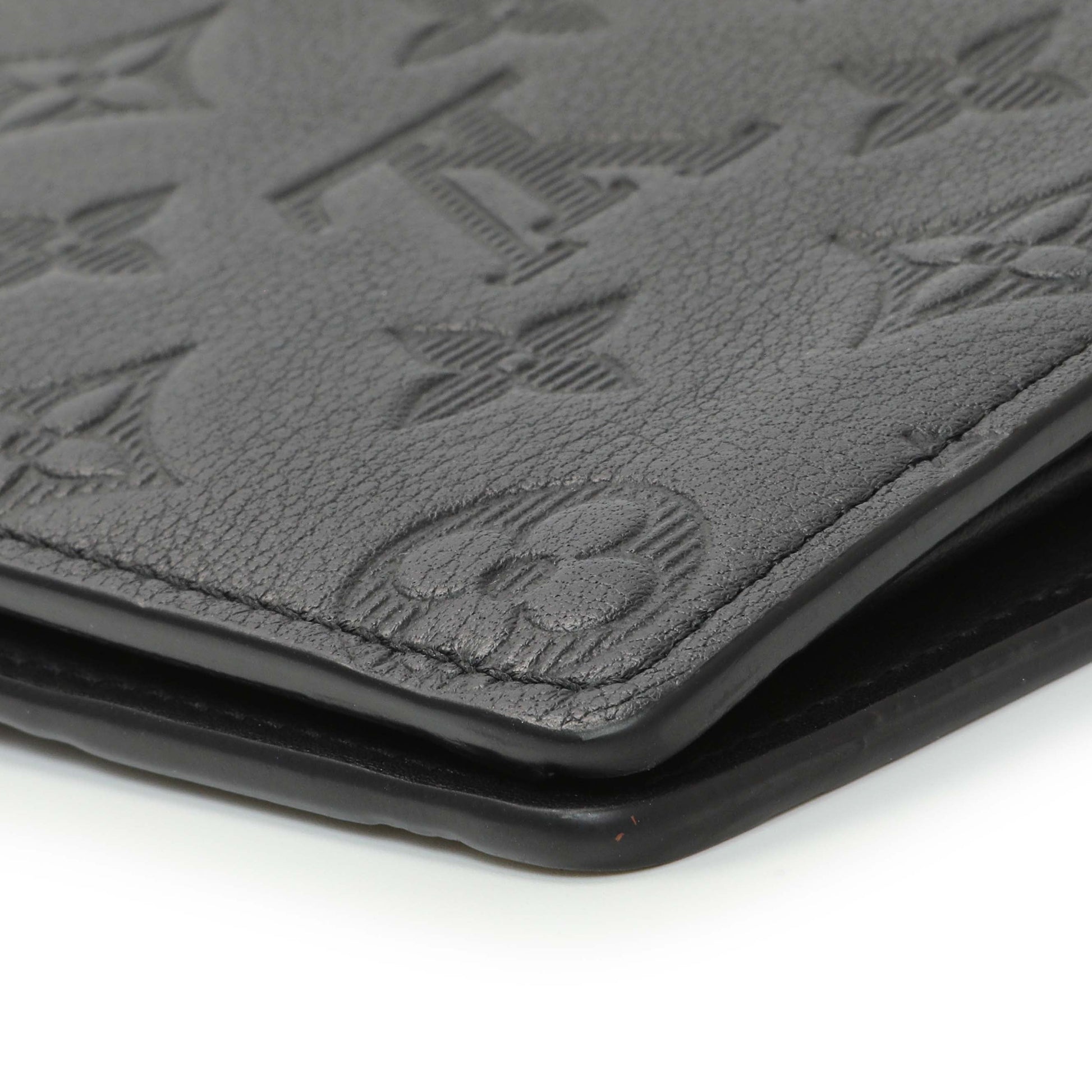 Exclusive Louis Vuitton Black Monogram Shadow Brazza Wallet — Detail View