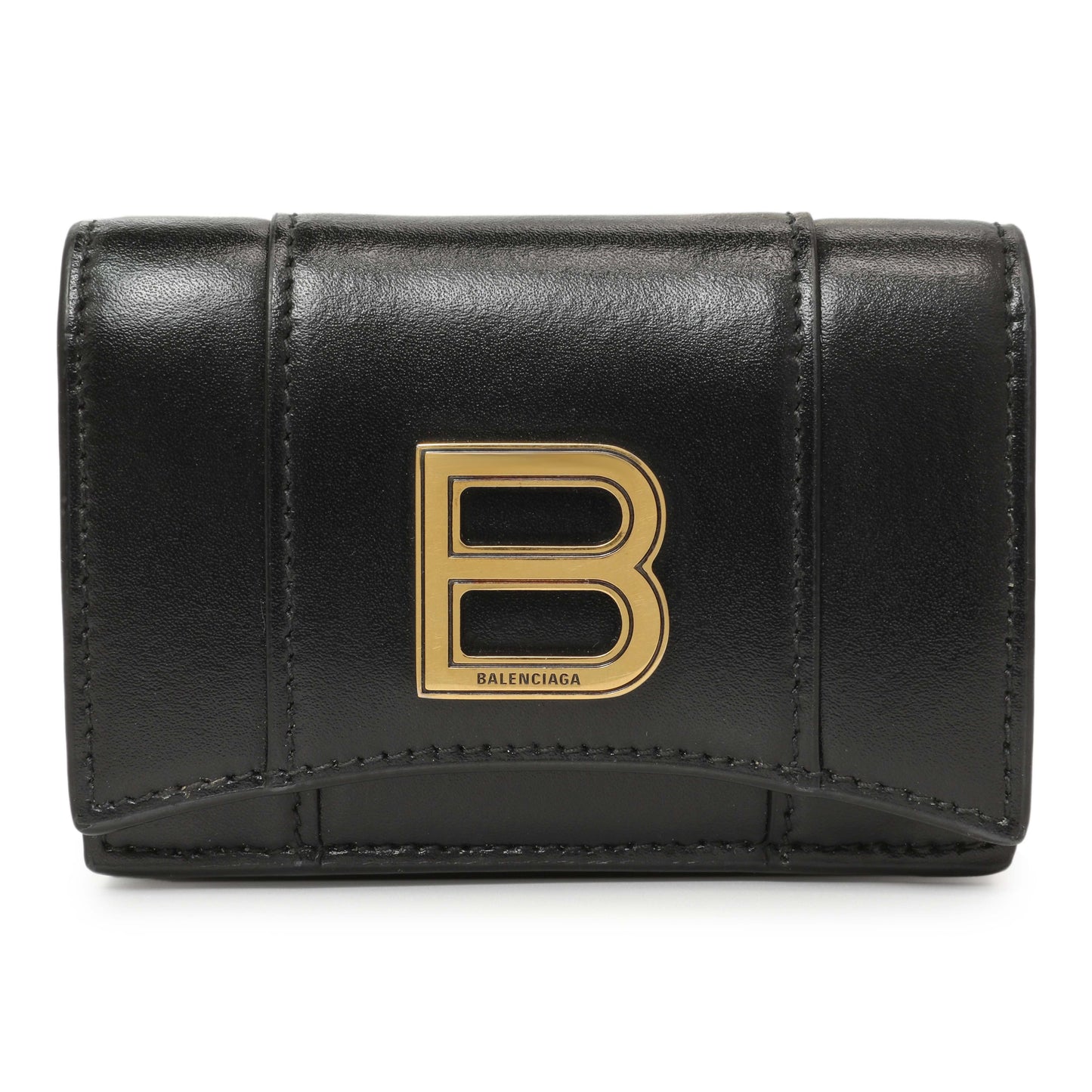 Exclusive Balenciaga Black Calfskin Hourglass Mini Wallet — Front View