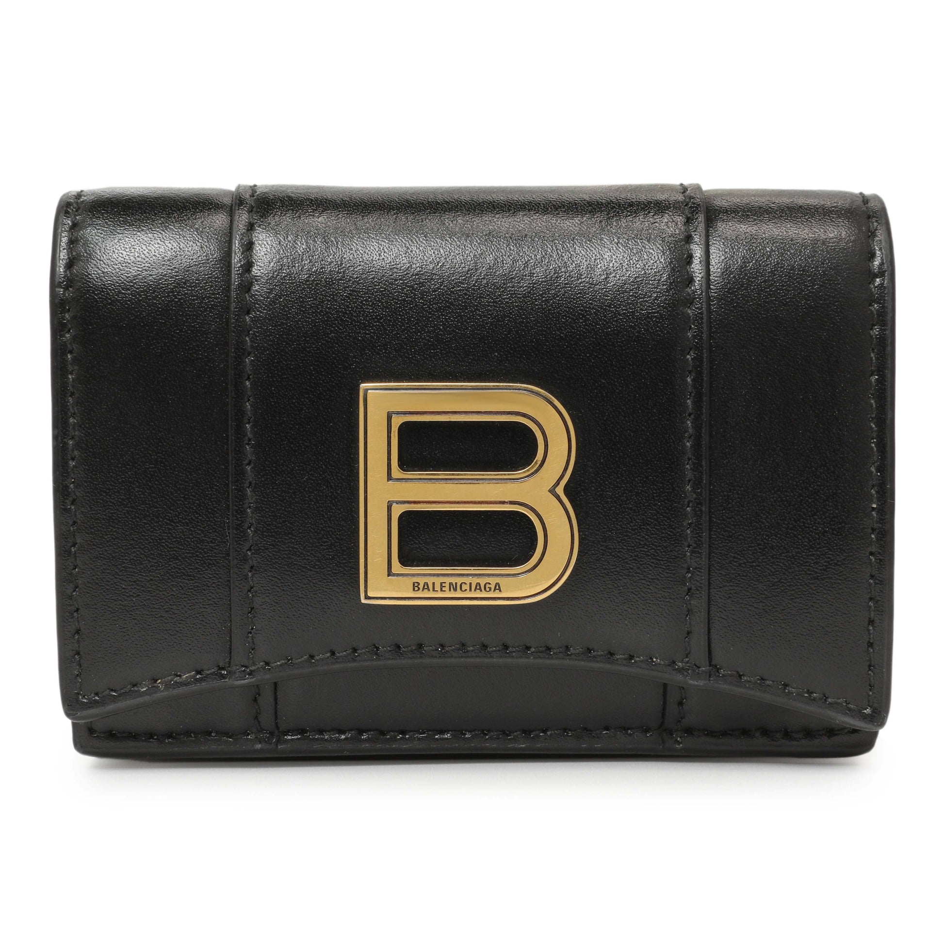 Exclusive Balenciaga Black Calfskin Hourglass Mini Wallet — Front View