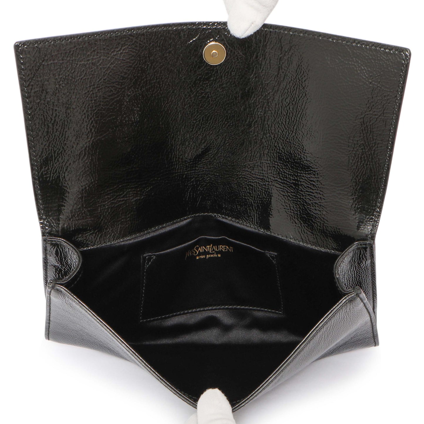 Exclusive Saint Laurent Black Textured Patent Monogram Small Belle De Jour Clutch — Top View