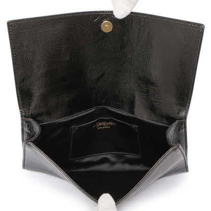 Exclusive Saint Laurent Black Textured Patent Monogram Small Belle De Jour Clutch — Top View