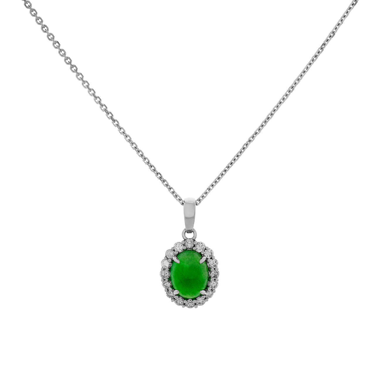 Exclusive 18K White Gold Cabochon Jadeite Diamond Pendant — Front View