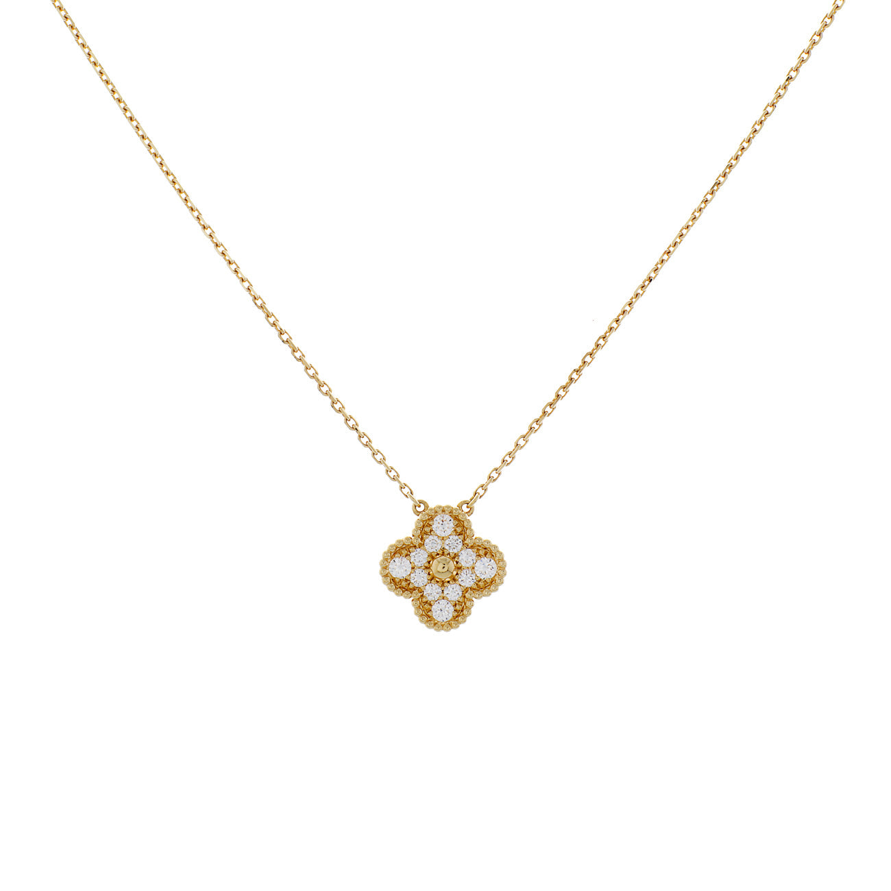 Exclusive Van Cleef & Arpels 18K Yellow Gold Diamond Vintage Alhambra Pendant Necklace — Front View