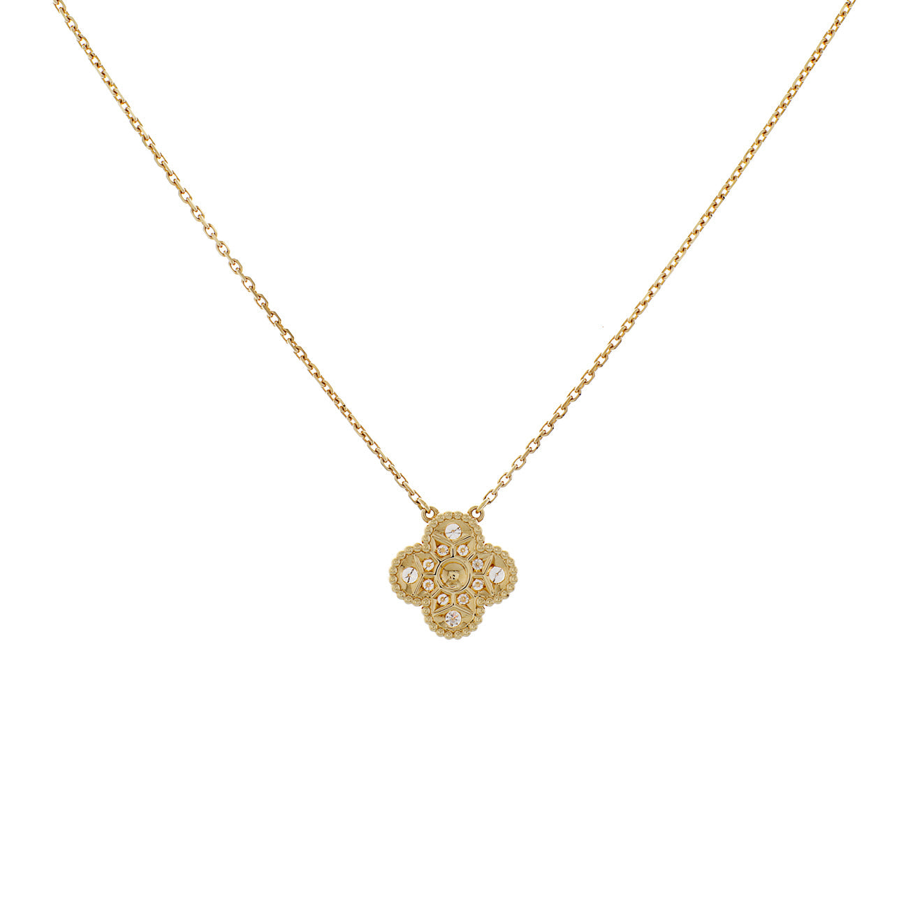 Exclusive Van Cleef & Arpels 18K Yellow Gold Diamond Vintage Alhambra Pendant Necklace — Side View