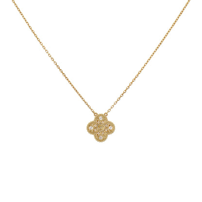Exclusive Van Cleef & Arpels 18K Yellow Gold Diamond Vintage Alhambra Pendant Necklace — Side View