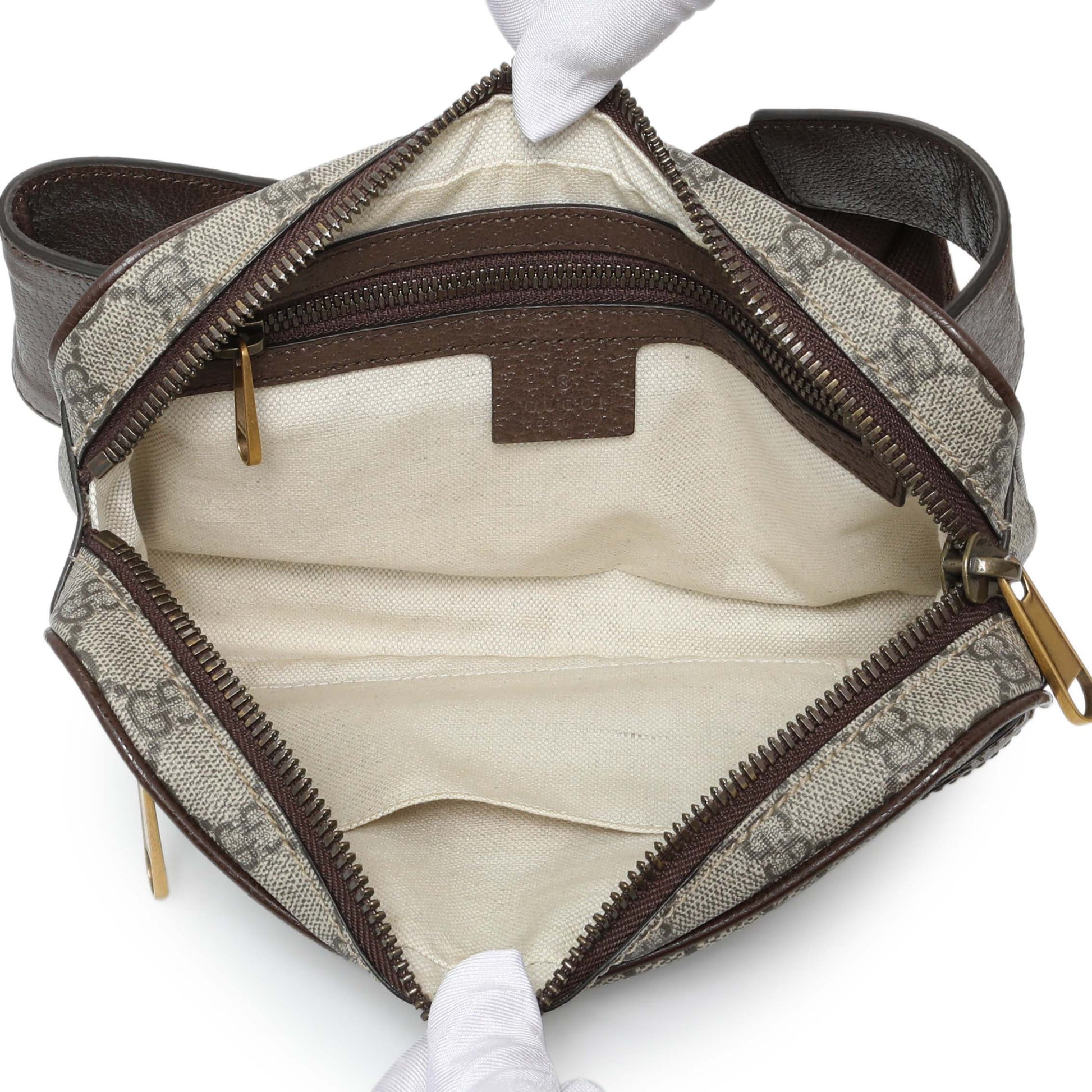 Exclusive Gucci Brown Soft GG Supreme Monogram Medium Ophidia Belt Bag — Top View