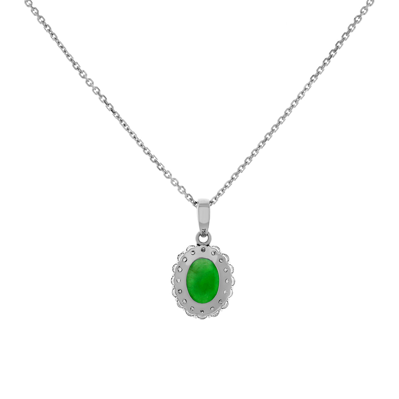 Exclusive 18K White Gold Cabochon Jadeite Diamond Pendant — Side View