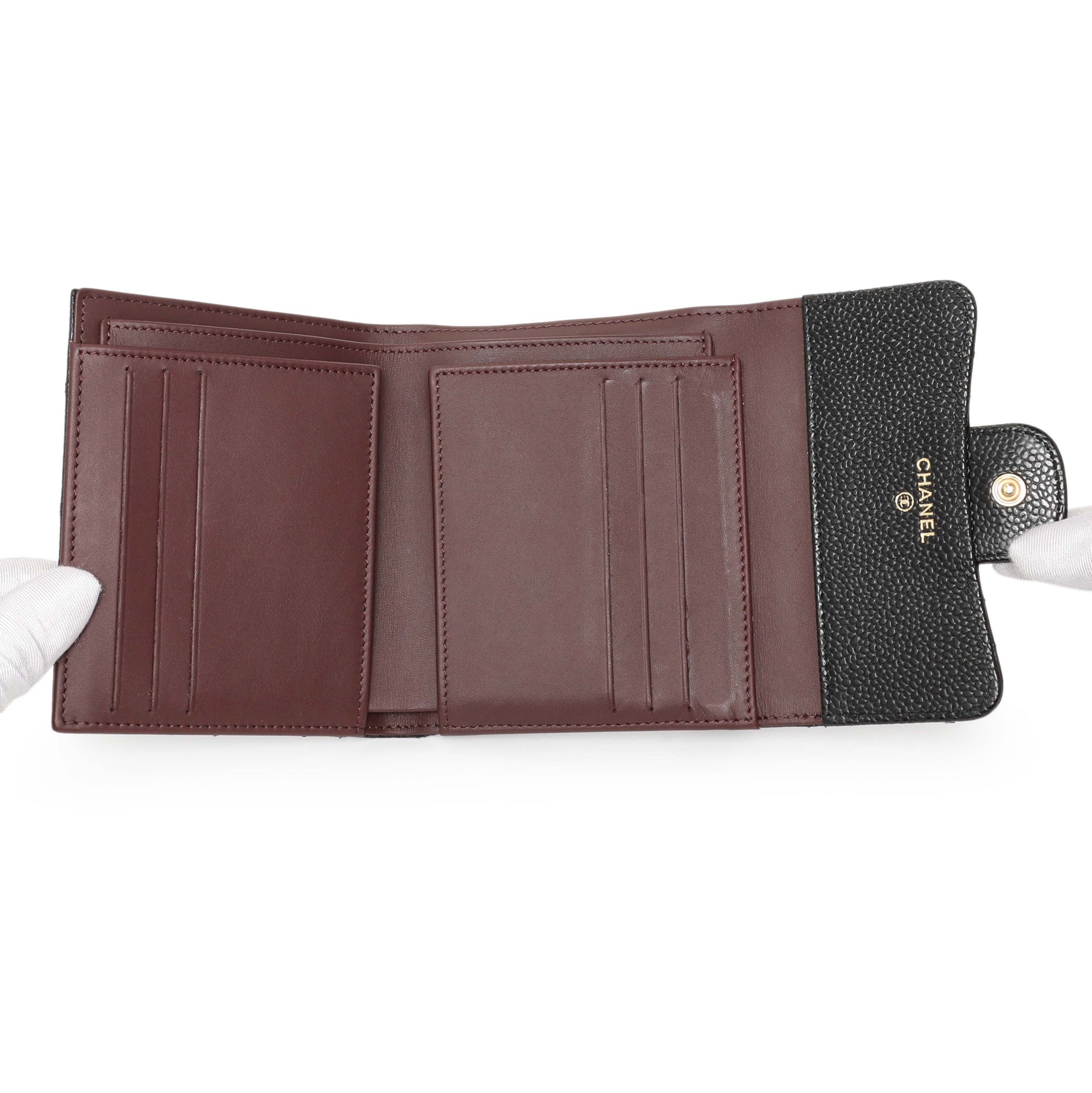 Exclusive Chanel Black Quilted Caviar Compact Flap Wallet — Top View