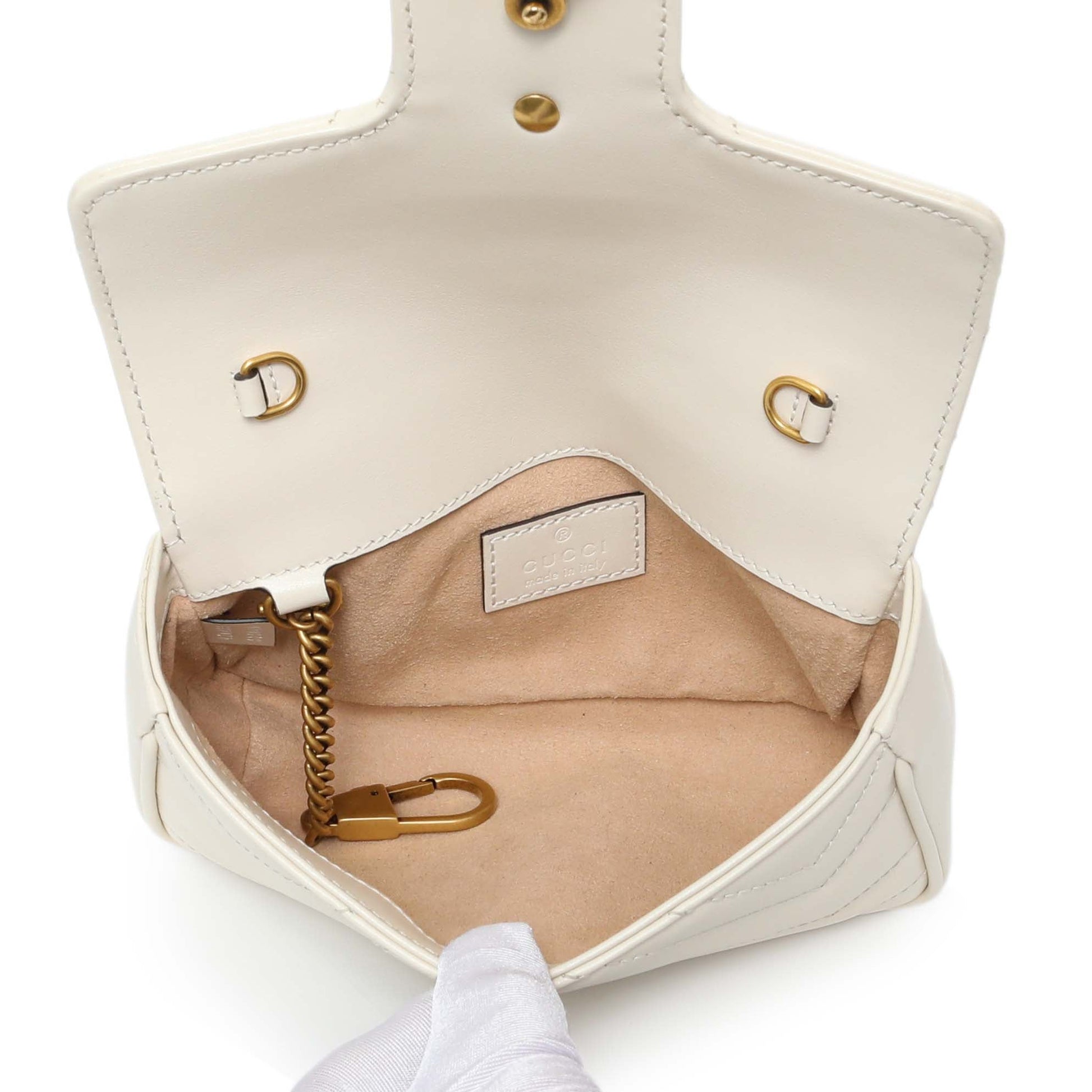 Exclusive Gucci White Calfskin Matelasse Super Mini GG Marmont — Top View