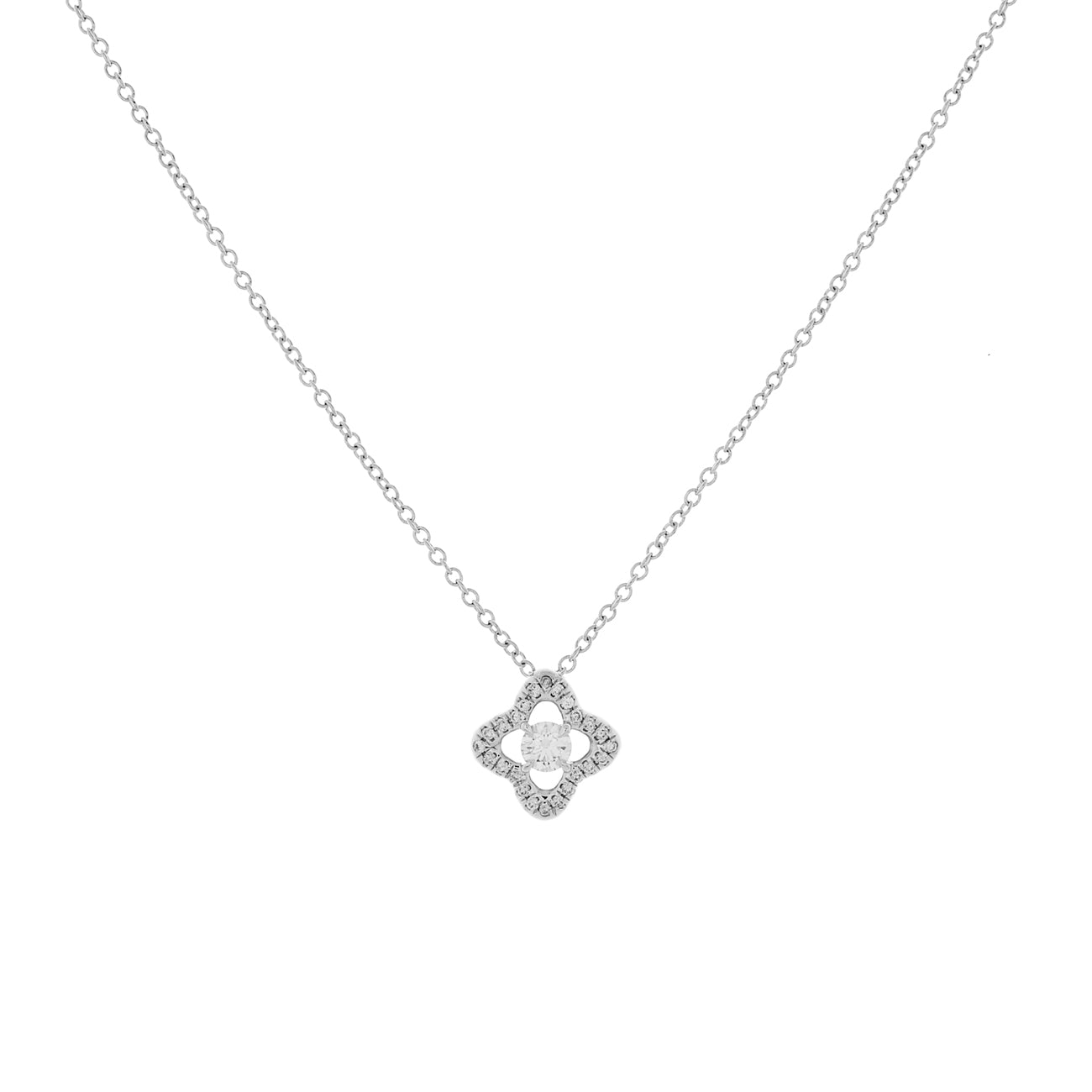 Exclusive David Yurman 18K White Gold Diamond Venetian Quatrefoil Pendant Necklace — Front View