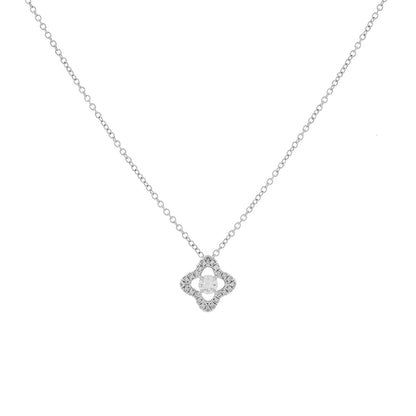 Exclusive David Yurman 18K White Gold Diamond Venetian Quatrefoil Pendant Necklace — Front View