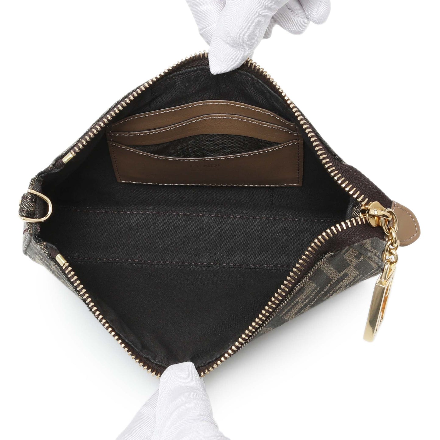 Exclusive Fendi Fabric Jacquard Vitello Grace FF 1974 Baguette Pouch — Top View