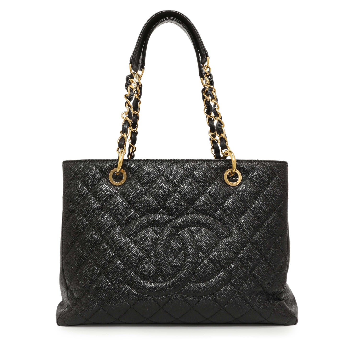 Exclusive Chanel Black Quilted Caviar Grand Shopping Tote GST — Front View