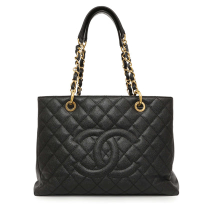 Exclusive Chanel Black Quilted Caviar Grand Shopping Tote GST — Front View