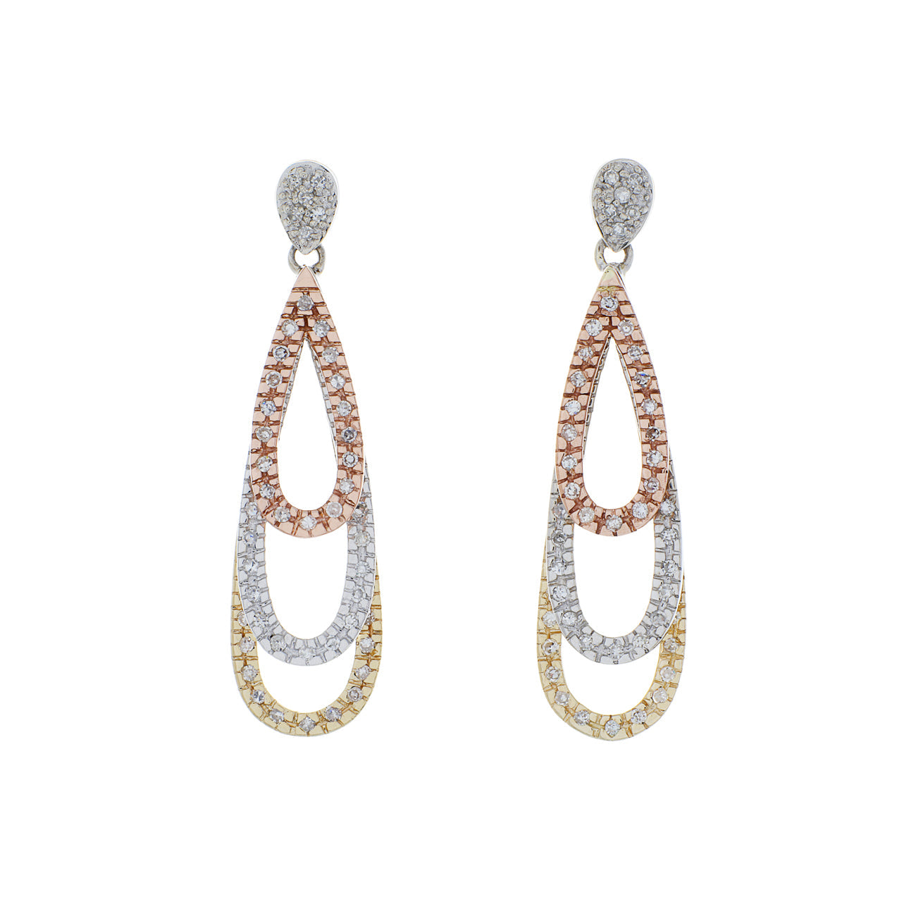 Exclusive 14K Tri-Tone Gold Diamond Drop Earrings — Front View