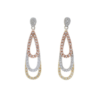 Exclusive 14K Tri-Tone Gold Diamond Drop Earrings — Front View