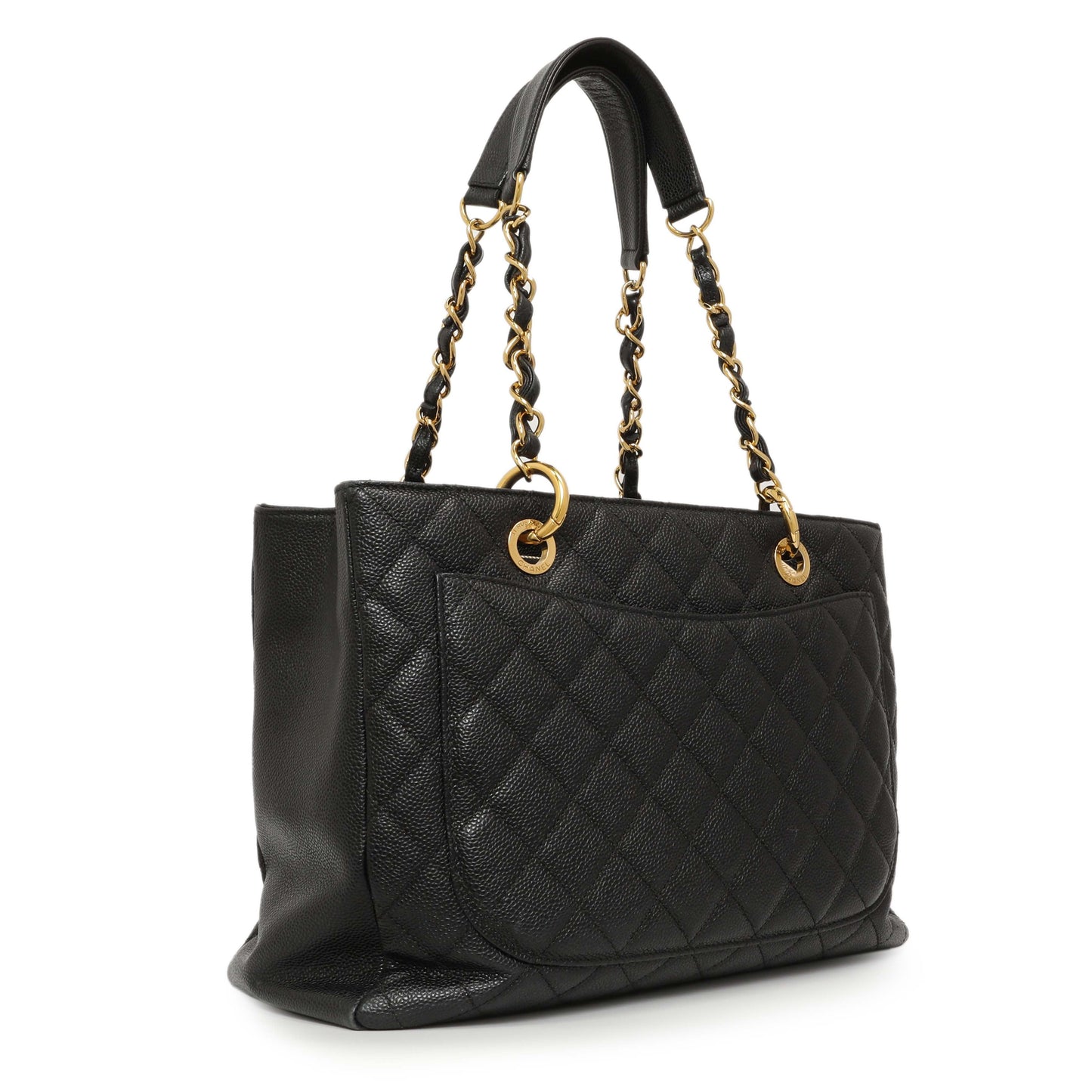 Exclusive Chanel Black Quilted Caviar Grand Shopping Tote GST — Side View