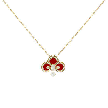 Exclusive Tiffany & Co. 18K Yellow Gold Diamond Carnelian Fleur de Lis Pendant Necklace — Front View