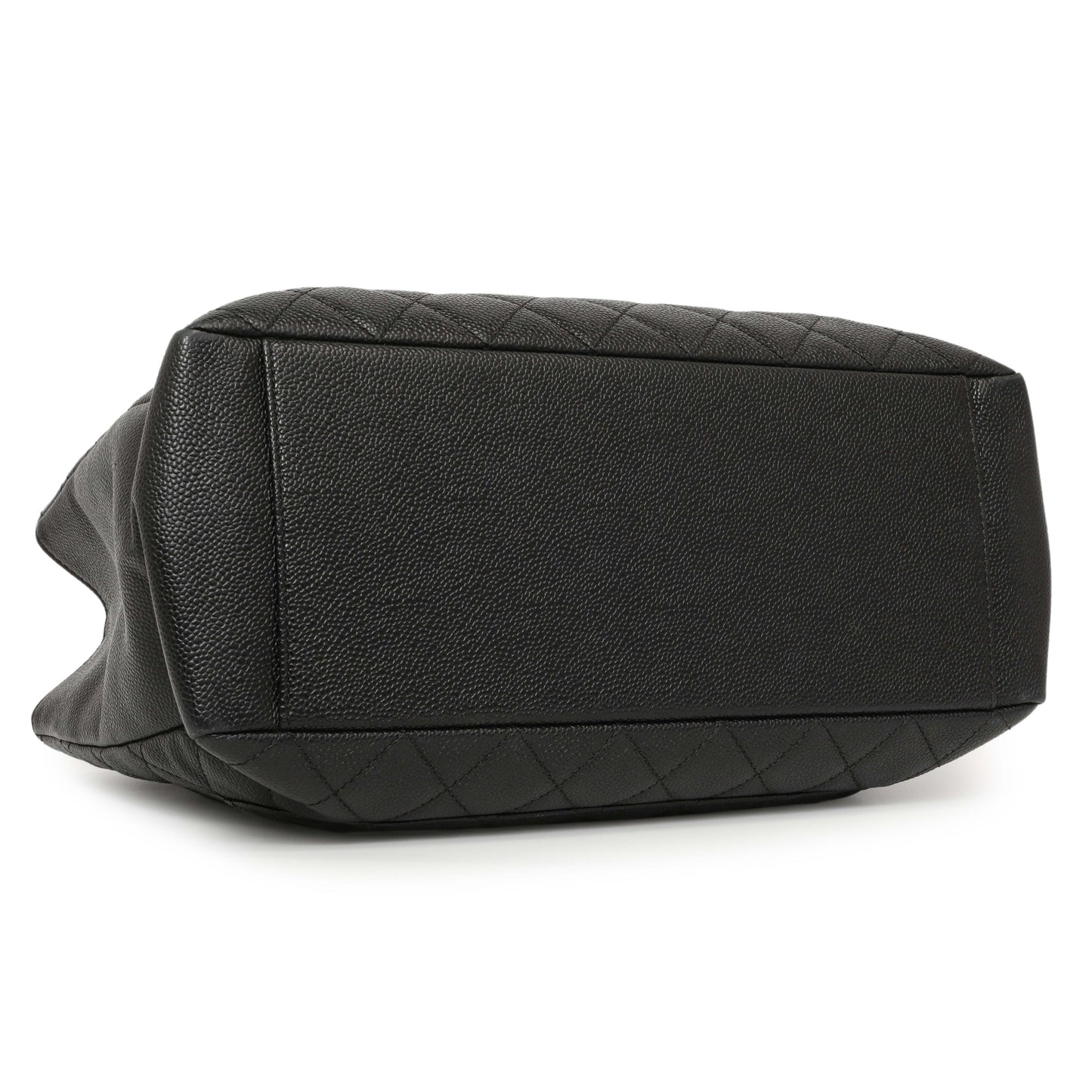 Exclusive Chanel Black Quilted Caviar Grand Shopping Tote GST — Back View