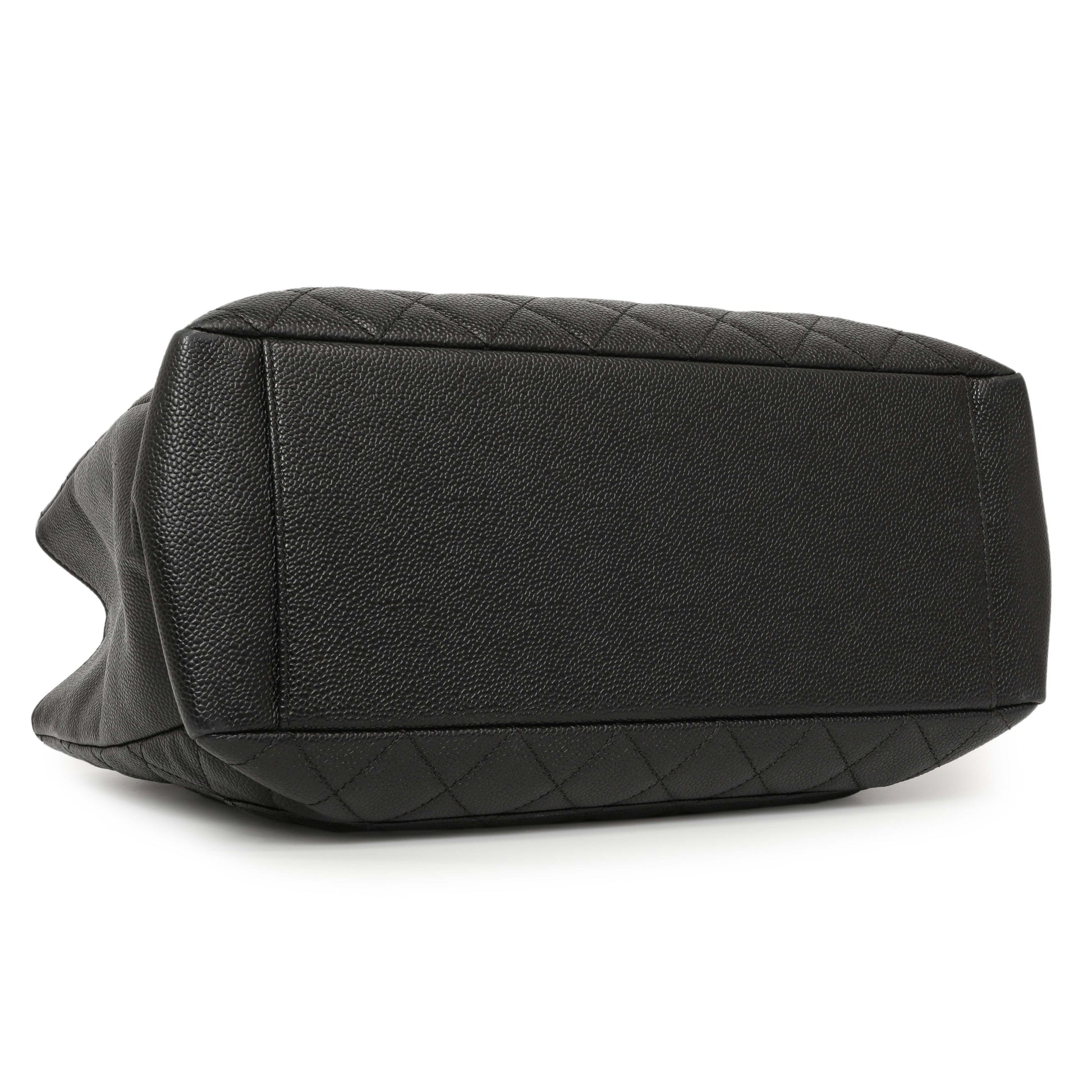 Exclusive Chanel Black Quilted Caviar Grand Shopping Tote GST — Back View
