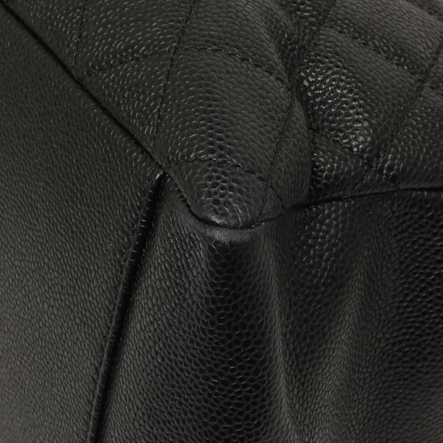 Exclusive Chanel Black Quilted Caviar Grand Shopping Tote GST — Detail View