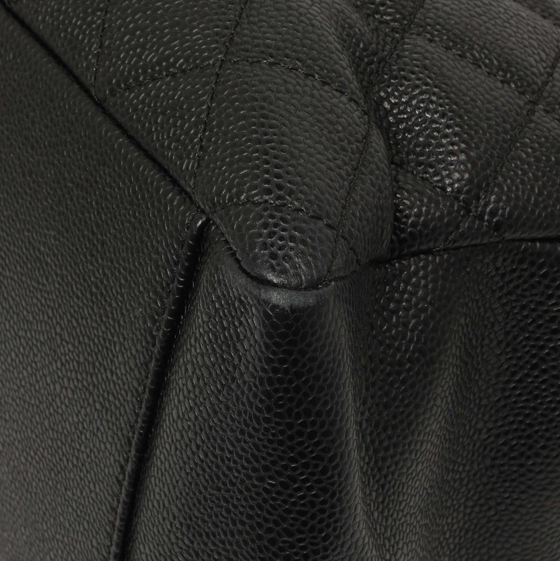 Exclusive Chanel Black Quilted Caviar Grand Shopping Tote GST — Detail View