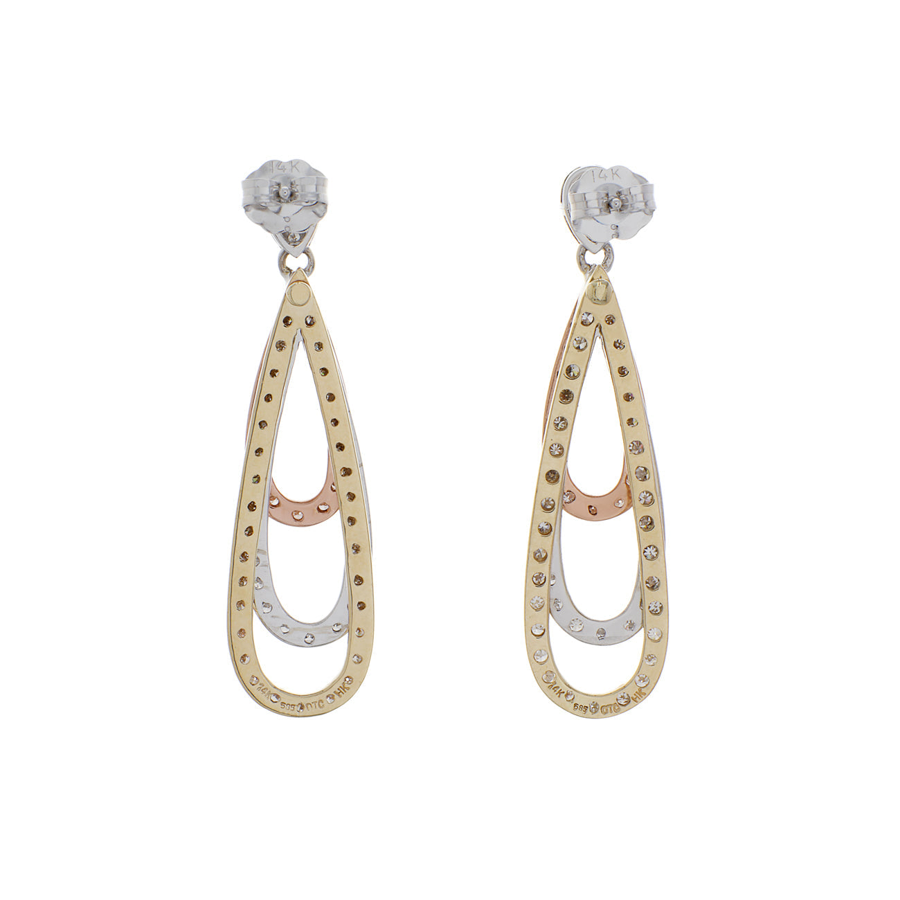 Exclusive 14K Tri-Tone Gold Diamond Drop Earrings — Side View