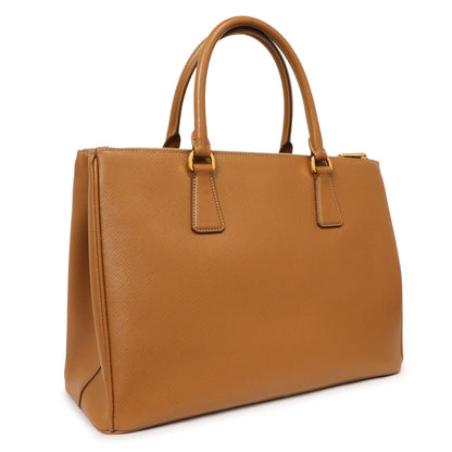 Exclusive Prada Caramel Saffiano Medium Galleria Double Zip Tote — Side View
