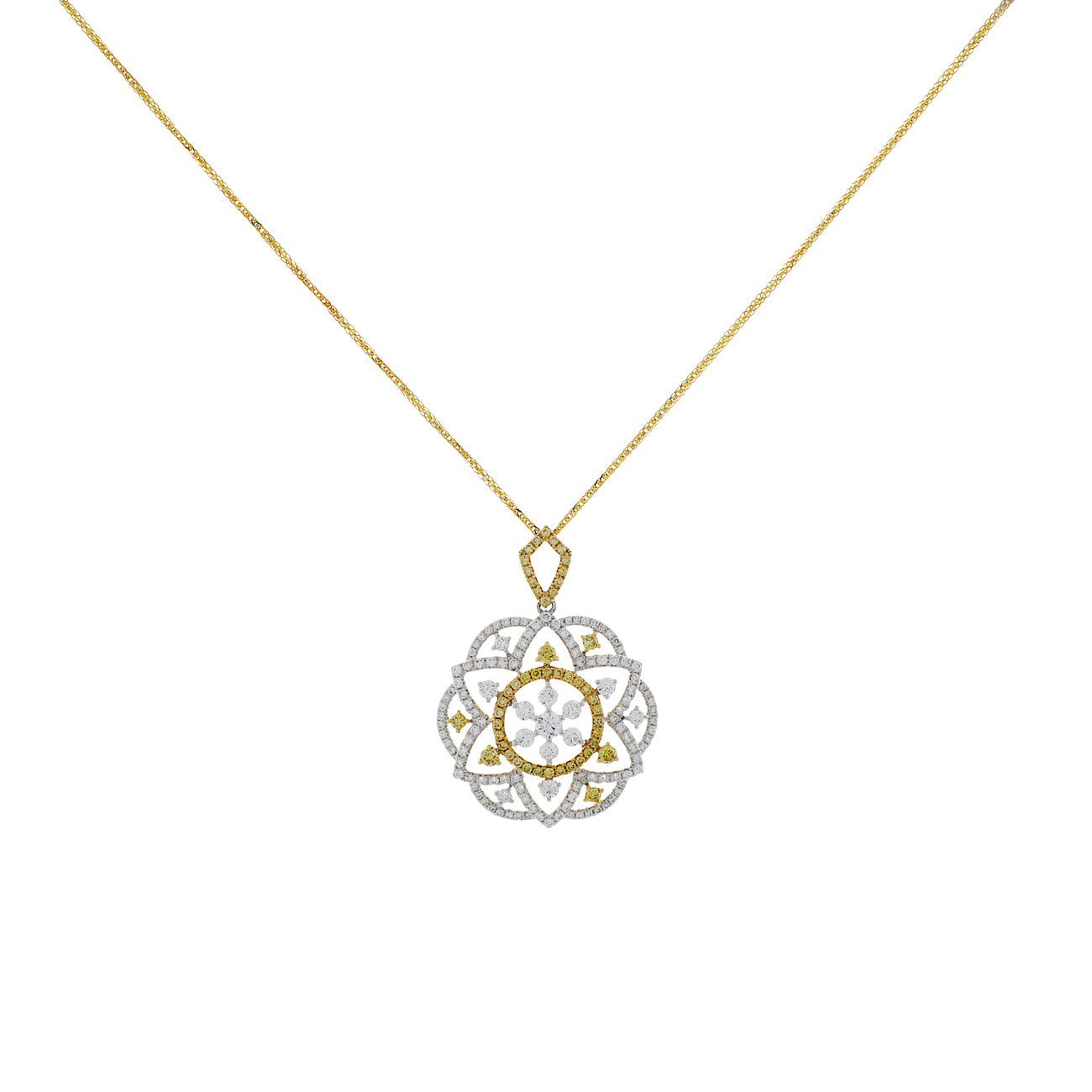 Exclusive 18K White/Yellow Gold 2.25 Carat Blossom Frame Pendant — Front View