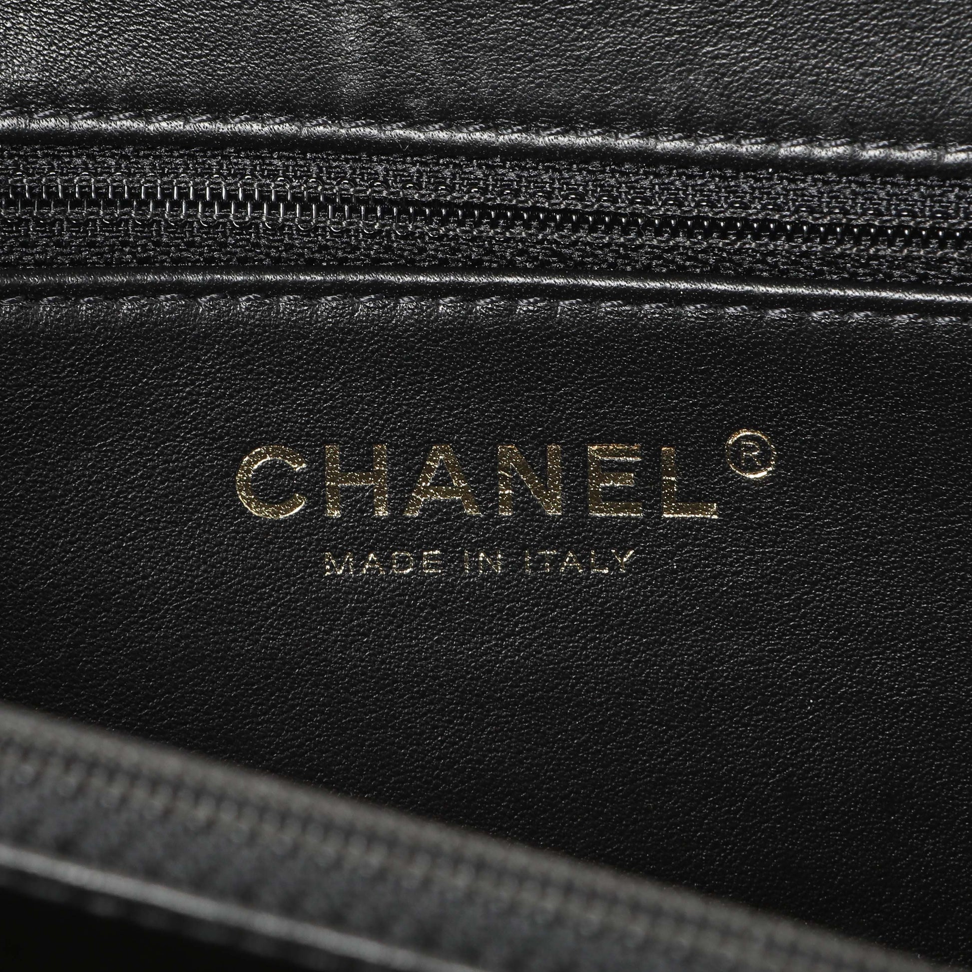 Exclusive Chanel Black Caviar Quilted Medium CC Filigree Vanity Case — Detail View