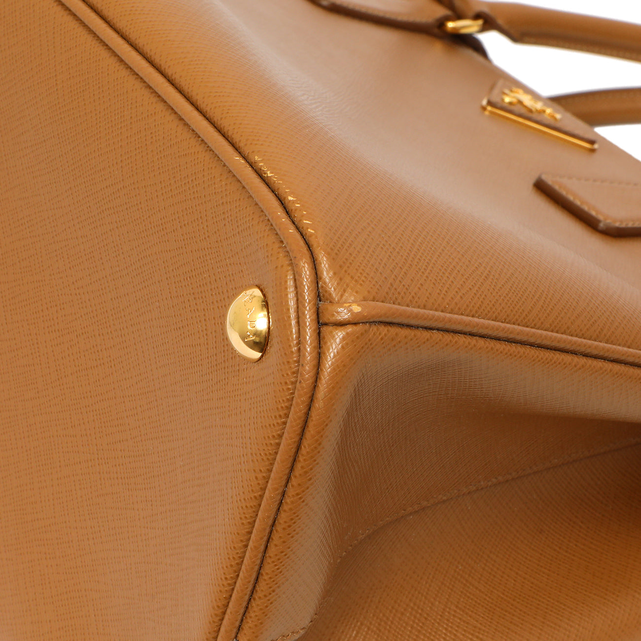 Exclusive Prada Caramel Saffiano Medium Galleria Double Zip Tote — Detail View