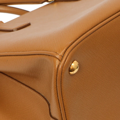 Exclusive Prada Caramel Saffiano Medium Galleria Double Zip Tote — Lifestyle View