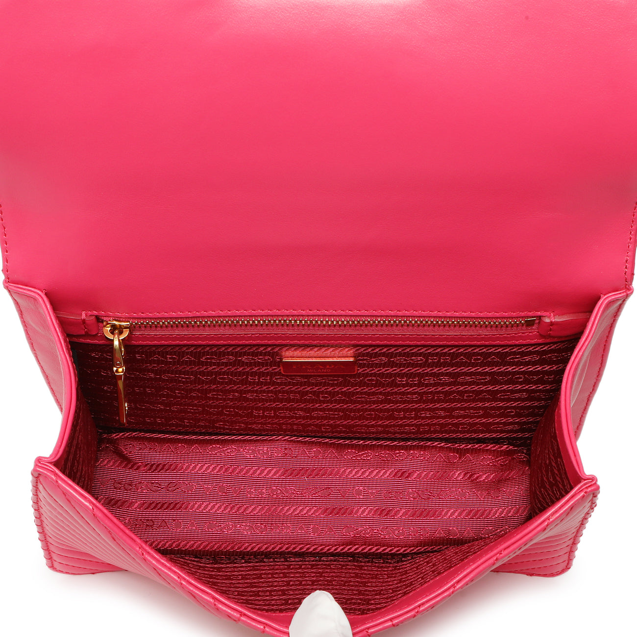 Exclusive Prada Pink Soft Calf Chevron Impunture Flap Bag — Detail View