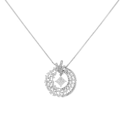 Exclusive 18K White Gold 2.01 Carat Princess Cut Diamond Wreath Pendant — Front View
