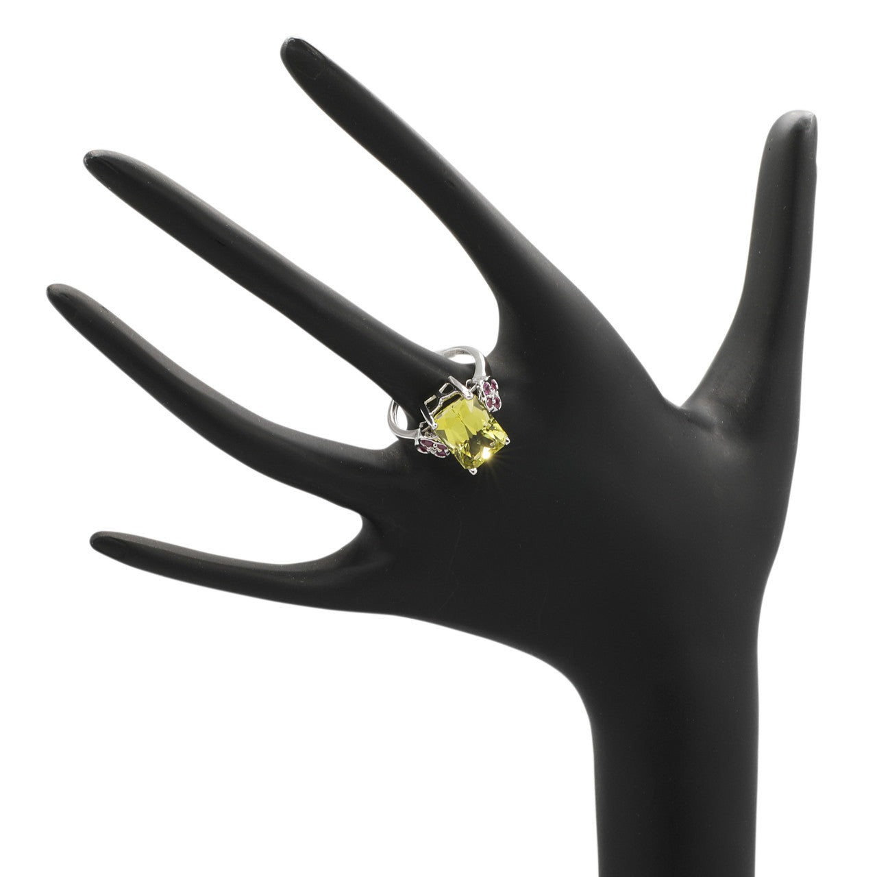 Exclusive 14K White Gold Pink Sapphire & Lemon Quartz Ring — 7 — Side View