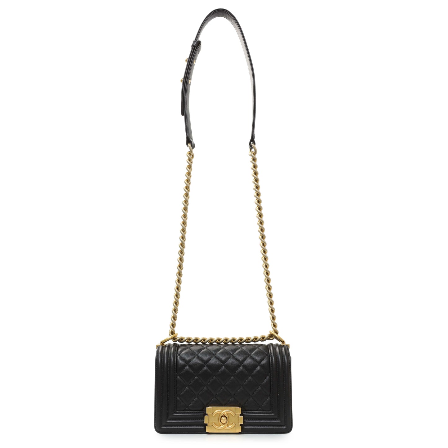 Exclusive Chanel Black Quilted Lambskin Small Boy Bag — Front View