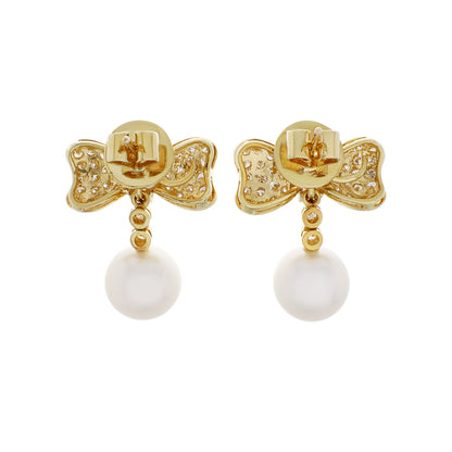 Exclusive 18K Yellow Gold South Sea Pearl Bow Earrings — Back View