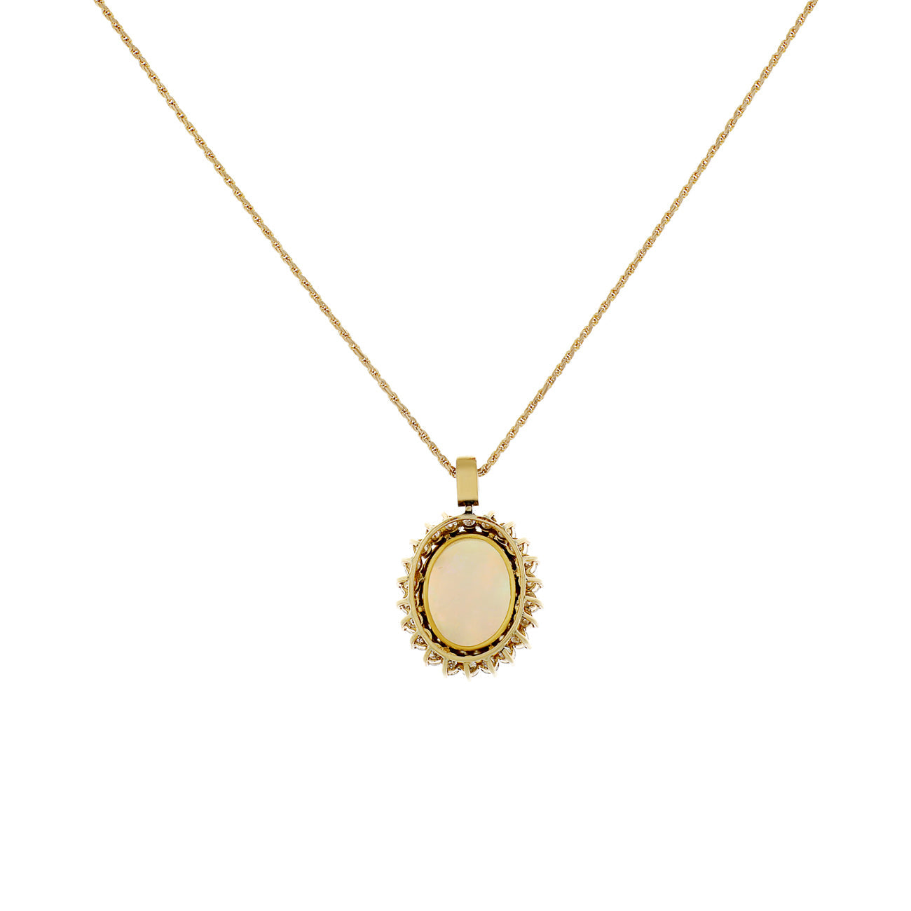 Exclusive 14K Yellow Gold 4.88 Carat Oval Cabochon Opal Diamond Pendant — Side View